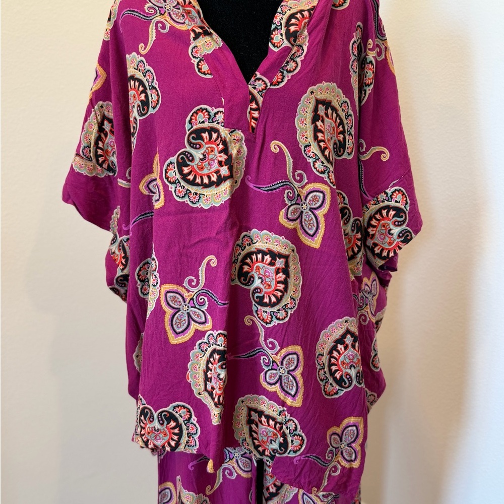 Natori Women's Floral Print Lounge Wear Top/Pants - Purple (Large) - Picture 7 of 15